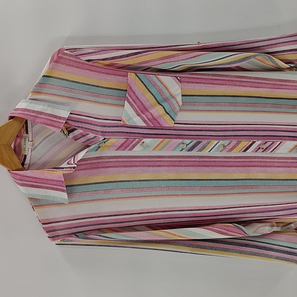 Velzera Striped Collared Shirt Dress Button Down Size Medium Midi Long sleeve - Picture 2 of 9